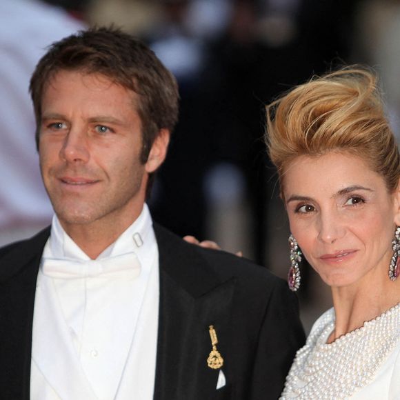 Le Prince Emanuele Filiberto de Venise et du Piémont et l'actrice française Clotilde Courau, Princesse de Venise et du Piémont, assistent au dîner officiel sur les terrasses de l'Opéra après le mariage religieux du Prince Albert II et de la Princesse Charlène de Monaco à Monaco, 02 juillet 2011. Photo par Albert Nieboer/DPA/ABACAPRESS.COM