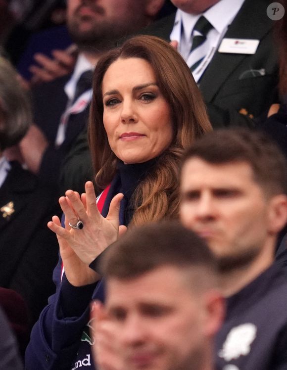 La princesse de Galles dans les tribunes avant le match des Six Nations Guinness au stade Allianz de Twickenham, à Londres. Date de la photo : samedi 21 février 2026. Photo : Adam Davy/PA Wire