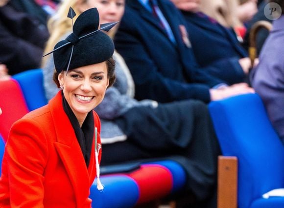 Le prince William de Galles et Kate Catherine Middleton, princesse de Galles, en visite au "1st Battalion Welsh Guards at Combermere Barracks "à Windsor, à l'occasion de la Saint-David. Le 1er mars 2023. © Backgrid USA / Bestimage