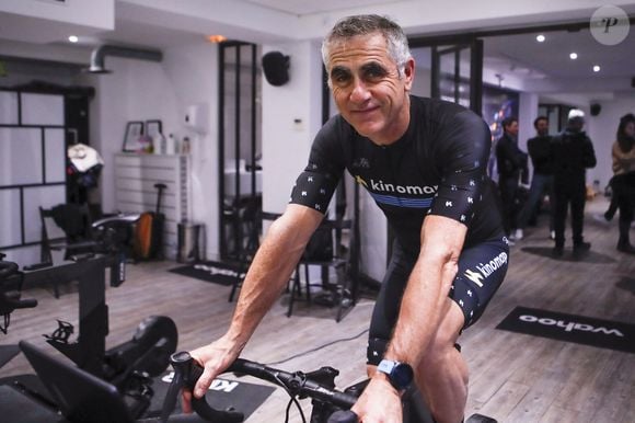 Laurent Jalabert lors de la soirée Kinomap, une application interactive d'entraînement au cyclisme en salle, à Paris le 23 janvier 2024. © Michael Baucher / Panoramic / Bestimage