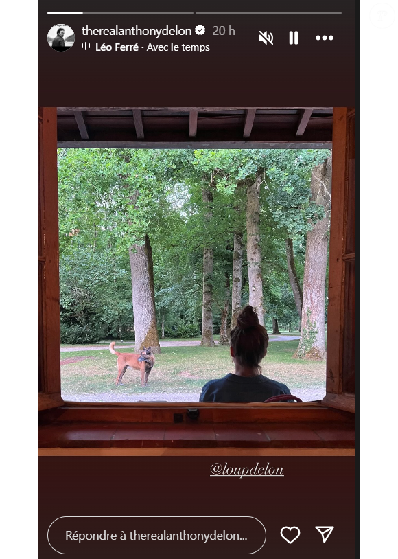 Sur l’une, sa fille Loup, assise de dos devant une fenêtre grande ouverte sur la nature, contemple le parc et son chien Loubo.

Anthony Delon a partagé une photo de sa fille Loup prise à Douchy sur son compte Instagram, le 19 juin 2025.