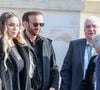 Le veuf Michel Ferracci, Milla Savarese, la fille de la défunte, Daniel Dequenne, le père de la défunte à la sortie des obsèques d'Emilie Dequenne au cimetière Père Lachaise à Paris, France, le 26 mars 2025. © Cyril Moreau/Bestimage