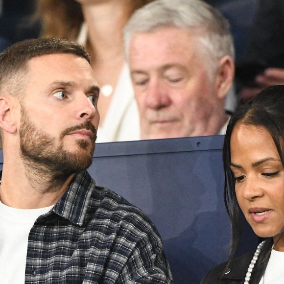 M Pokora et sa compagne Christina Milian au Parc des Princes lors du match de qualification pour la Coupe du monde entre la France et l'Islande. Paris, France, 9 septembre 2025. Photo par Florian Poitout/ABACAPRESS.COM
