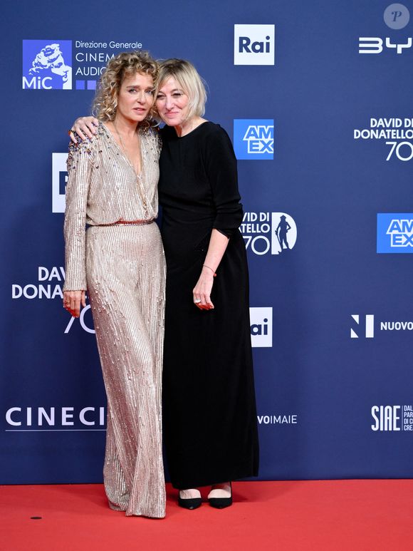 Rome, Rome: Rome, 70th edition of the David di Donatello, Red Carpet. In the photo Valeria Golino and Valeria bruni Tedeschi - Les célébrités à la cérémonie David di Donatello Awards à Rome, le 7 mai 2025.