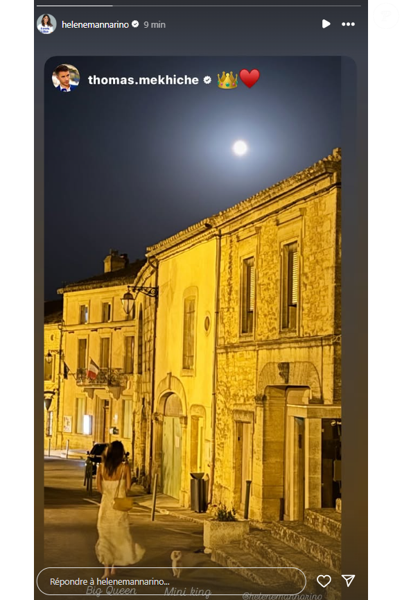 Le présentateur s'est fendu d'une photo de sa consœur en train de marcher dans les rues à la tombée de la nuit et éclairée par une pleine lune. "Big Queen", écrit-il au passage.

Hélène Mannarino photographiée par Thomas Mekhiche pendant leurs vacances.
