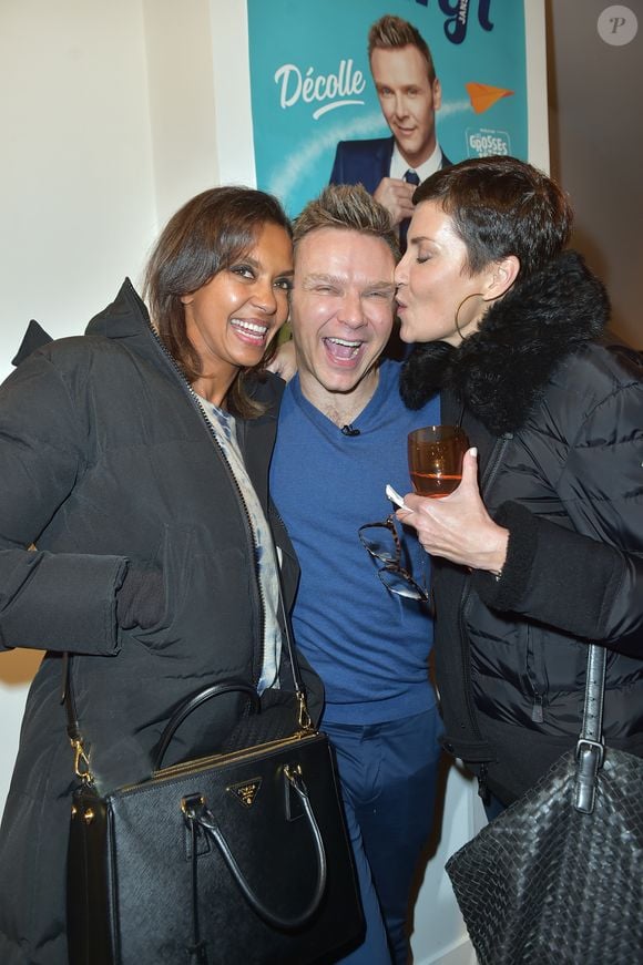 Karine Le Marchand, JeanFi Janssens et Cristina Cordula au cocktail après la générale du spectacle "JeanFi (Janssens) Décolle" à l'Alhambra à Paris, le 7 décembre 2017.
© Giancarlo Gorassini/Bestimage
