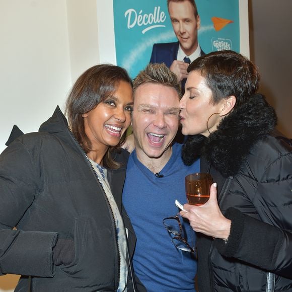 Karine Le Marchand, JeanFi Janssens et Cristina Cordula au cocktail après la générale du spectacle "JeanFi (Janssens) Décolle" à l'Alhambra à Paris, le 7 décembre 2017.
© Giancarlo Gorassini/Bestimage