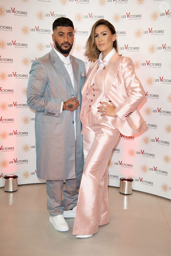 Slimane et Vitaa assistent au photocall des 35e Victoires de la Musique à la Seine Musicale le 14 février 2020 à Boulogne-Billancourt, France.