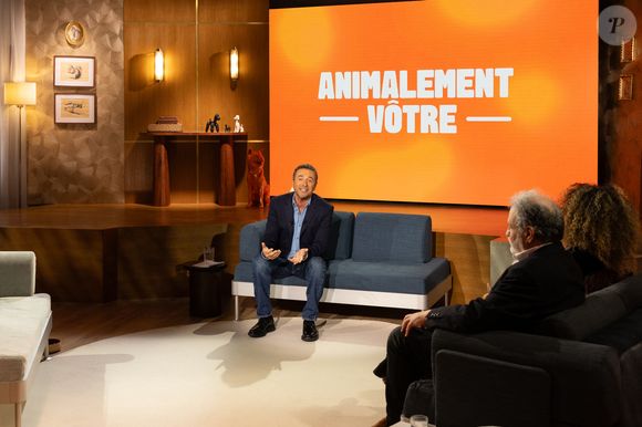 Exclusif - Bernard Montiel, Raphaël Mezrah, Oli. avec Chantal Ladesou et Eric Baratay invités, et Olivia la juriste sur plateau de l'émission "Animalement Vôtre" présentée par Bernard Montiel et diffusée le 8 février 2026 sur France 3, à Paris, France, le 12 janvier 2026. © Julien Sarkissian/Bestimage