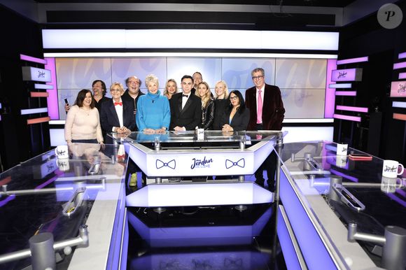 Exclusif - Patrick et Isabelle Balkany, Danièle Gilbert, Sarah Saldmann -  Jordan de Luxe sur le plateau d eson émission pour la dernière de "Chez Jordan de Luxe" diffusée sur C8 le 19 février 2025.

© Cédric Perrin / Bestimage