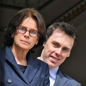 La princesse Stéphanie de Monaco et Louis Ducruet -  Le prince de Monaco fête son anniversaire (66 ans) en famille sur la Place du Palais princier de Monaco, le 14 mars 2024. © Bruno Bebert/Bestimage