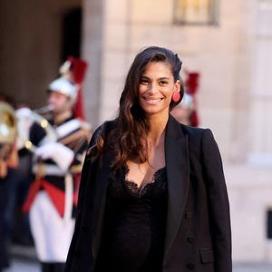 Tatiana Silva (enceinte, ancienne miss Belgique) arrivant au dîner d'état au palais de l'Elysée à Paris en l'honneur de la visite du roi et de la reine de Belgique en France le 14 octobre 2024.

© Dominique Jacovides / Bestimage