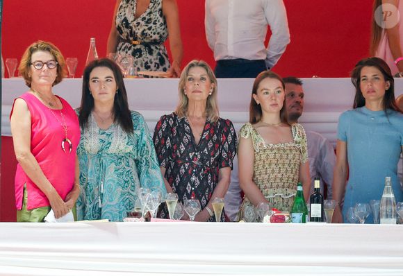 Melanie de Massy, la princesse Caroline de Hanovre, la princesse Alexandra de Hanovre et Charlotte Casiraghi lors de la 2ème journée du Jumping International de Monte-Carlo, Monaco, le 4 juillet 2024. La compétition se déroule sur le port Hercule à Monaco, du 3 juillet au 5 juillet. © Claudia Albuquerque/Bestimage