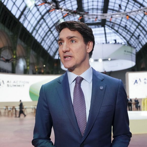 February 11, 2025, Paris, France: Prime Minister Justin Trudeau speaks to reporters as he arrives to the Artificial Intelligence Action Summit at the Grand Palais in Paris, France on Tuesday, Feb. 11, 2025. (Credit Image: Â© Sean Kilpatrick/The Canadian Press via ZUMA Press)