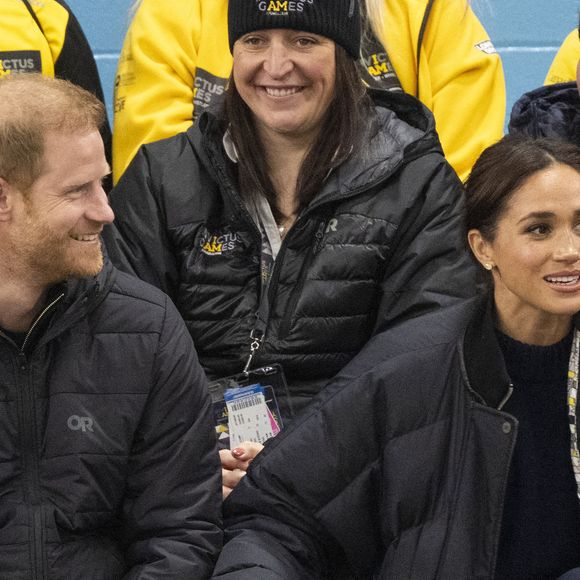 Le prince Harry, le duc de Sussex, Meghan la duchesse de Sussex assistent à une partie de basket-ball en fauteuil roulant au Centre des congrès de Vancouver pendant les Jeux Invictus 2025 à Vancouver, Canada, le 9 février 2025. Hussein Zak/Splash News/ABACA