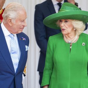Queen Camilla, King Charles III during a welcoming ceremony at Datchet Road in Windsor, west of London, United Kingdom on July 8, 2025, ahead a three days state visit by French President and his wife. Photo by Eliot Blondet/ABACAPRESS.COM