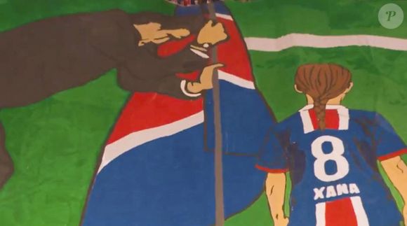 Le magnifique tifo des supporters du PSG en hommage à Xana avec son Luis Enrique (coach du PSG) lors de la Finale de la Ligue Des Champions 2025 "PSG - Inter Milan" à l'Allianz Arena de Munich, le 31 mai 2025.