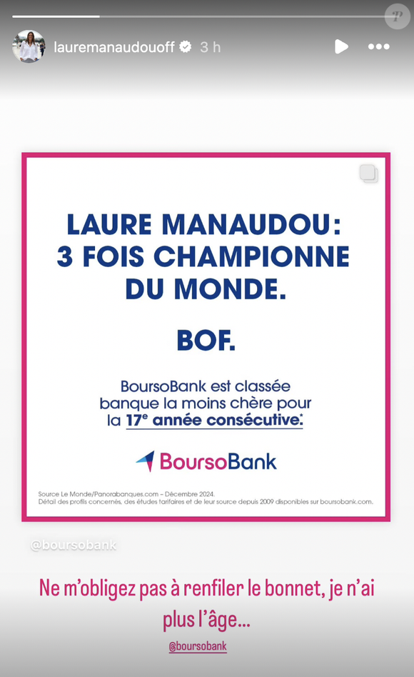 “Laure Manaudou : 3 fois championne du monde. Bof”, peut-on lire sur la publicité