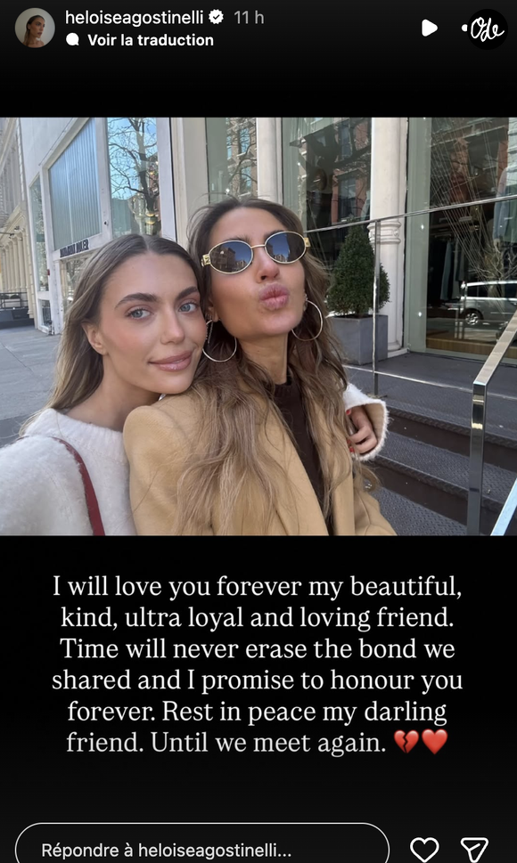 Cette fois, c’est à une amie qu’Héloïse a dû dire au revoir. Elle a partagé une photo pleine de vie sur laquelle on la découvre tout sourire aux côtés de la jeune femme.