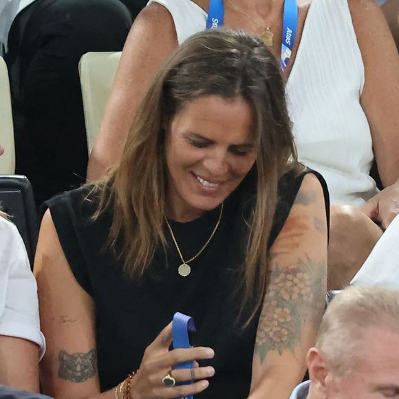Laure Manaudou - Les célébrités en tribunes pendant l'épreuve de basketball de Demi-Finale opposant la France à l'Allemagne lors des Jeux Olympiques de Paris 2024 (JO) à l'Arena Bercy, à Paris, France, le 8 août 2024. © Jacovides-Perusseau/Bestimage