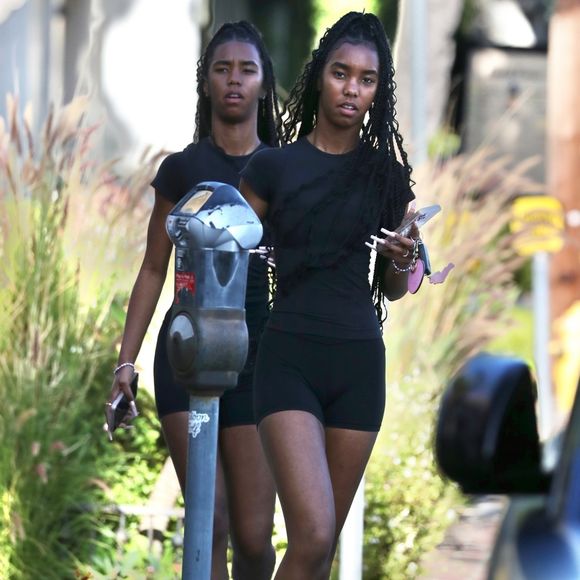 Los Angeles, CA  - EXCLUSIVE  - D'Lila Star and Jessie James Combs, the twin daughters of P Diddy, were seen in LA at SEV Laser hair removal, rocking matching all-black outfits and yellow retro Jordan sneakers for a stylish and coordinated look.



Pictured: D'Lila Star, Jessie James Combs