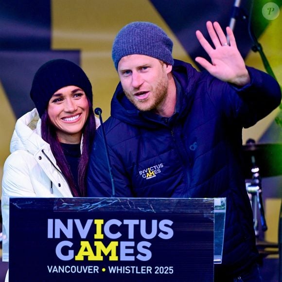 Meghan Markle, duchesse de Sussex, assiste à la cérémonie d'accueil de Whistler pour les Jeux Invictus Vancouver Whistler 2025 au Canada. Elle prononce un discours émouvant saluant le dévouement du prince Harry envers les Jeux et leur famille. Le 10 février 2025 ©Backgrid USA / Bestimage