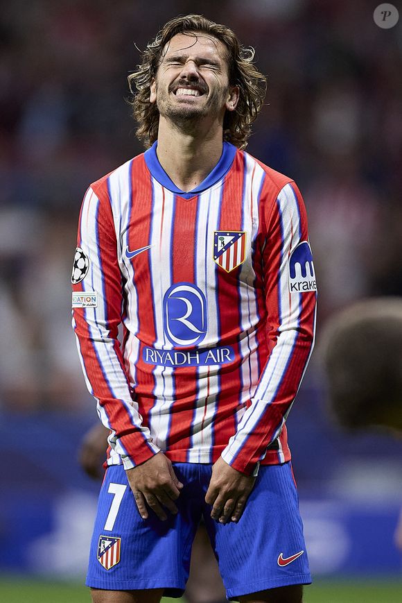 Antoine Griezmann de l'Atletico de Madrid réagit pendant le match de l'UEFA Champions League entre l'Atletico de Madrid et le LSCO Lille au stade Riyadh Air Metropolitano le 23 octobre 2024 à Madrid. © LGM/Panoramic/Bestimage