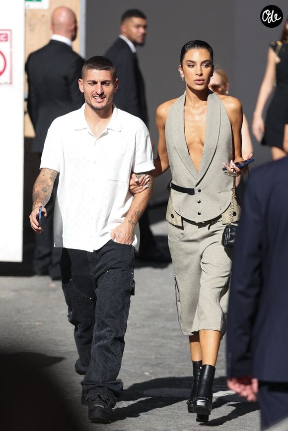 Marco Verratti et Jessica Aidi assistent au défilé Louis Vuitton Femme Printemps-Été 2024 dans le cadre de la Fashion Week de Paris, à Paris, en France, le 2 octobre 2023. Photo de Nasser Berzane/ABACAPRESS.COM