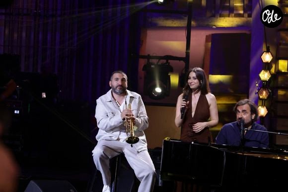 Exclusif - Ibrahim Maalouf, Hiba Tawaji, André Manoukian lors de l'enregistrement de l'émission "Le Grand Echiquier - Méditerrannée" présentée par A.Manoukian et C.Chazal et diffusée le 2 juillet 2026 sur France 2, à Versailles, France, le 1er juillet 2025. © Jack Tribeca/Bestimage