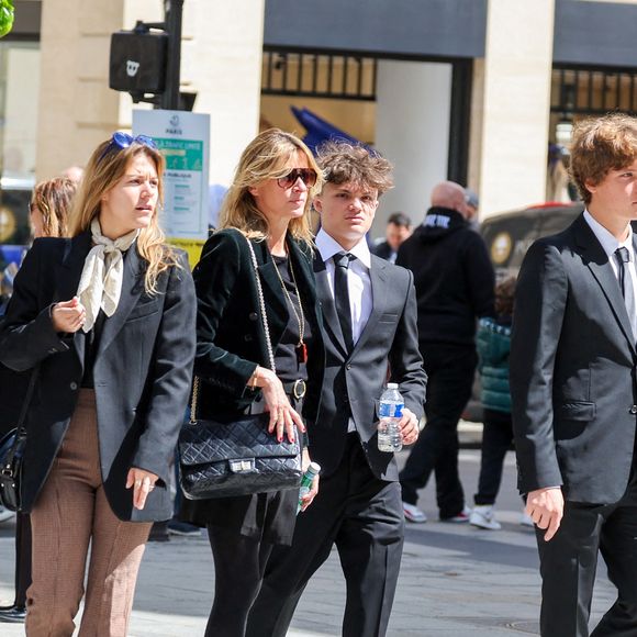 Roschdy Zem, Yasmine Lavoine, Sarah Poniatowski (Lavoine), Milo Lavoine, Roman Lavoine -  Arrivées aux obsèques du prince Jean-Stanislas Poniatowski en l'Eglise polonaise à Paris, France, le 29 avril 2024. © Jacovides-Moreau/Bestimage