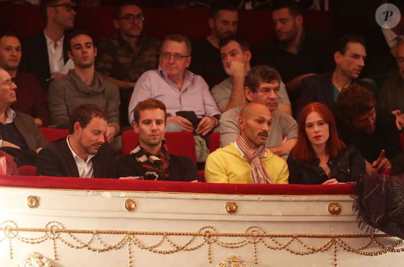 Exclusif - Marc-Olivier Fogiel et son mari François Roelants, Audrey Fleurot enceinte et son mari Djibril Glissant - Répétitions et Divers - Spectacle "Elles se croient toutes Joly" en hommage à Sylvie Joly, mis en scène par Pierre Palmade, au théâtre de Paris dans le 9e arrondissement à Paris, le 26 octobre 2015. © Dominique Jacovides - Romuald Meigneux / Bestimage