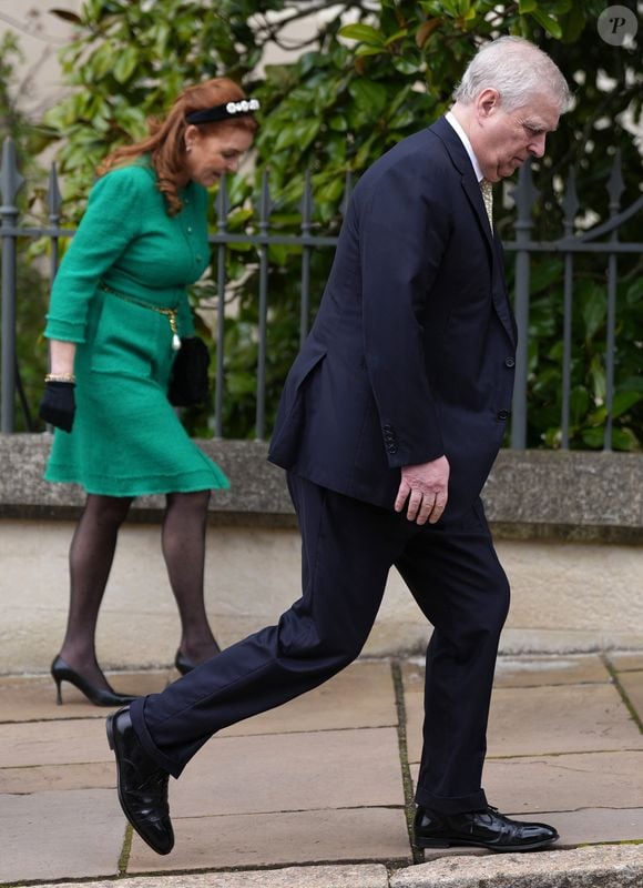 Sarah Ferguson, duchesse d’York, le prince Andrew, duc d’York - Les membres de la famille royale britannique arrivent à la chapelle Saint-George pour assister à la messe de Pâques. Windsor, le 31 mars 2024.