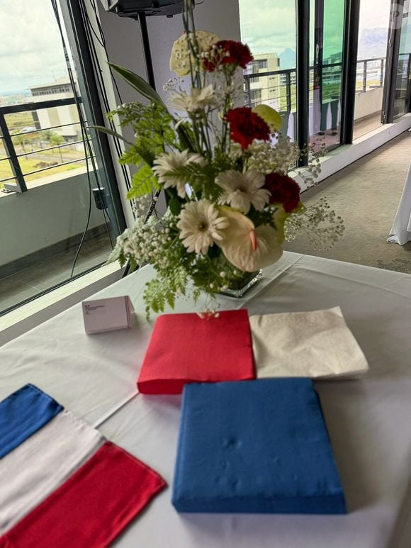 Exclusif - Stéphane Plaza, en voyage d'affaire pour trouver de nouveaux franchisés à Île Maurice, a reçu une invitation du président Emmanuel Macron à l'occasion de l'inauguration du nouveau site de l'Ambassade de France à Maurice à l'immeuble "The Workplace", Moka-Telfair, le vendredi 21 novembre 2025. © Bestimage