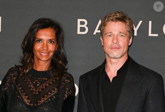 Brad Pitt et Karine Le Marchand à la première du film "Babylon" au cinéma Le Grand Rex à Paris, France, le 14 janvier 2023. © Coadic Guirec/Bestimage