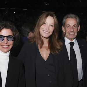 Exclusif - Rachida Dati, Carla Bruni-Sarkozy, Nicolas Sarkozy lors d'une cérémonie organisée par le Conseil des institutions juives de France (CRIF) en hommage aux victimes des attentats du Hamas du 7 octobre 2023 contre Israël, à l'occasion du premier anniversaire de l'événement, à Paris, le 7 octobre 2024. © Jack Tribeca / Bestimage