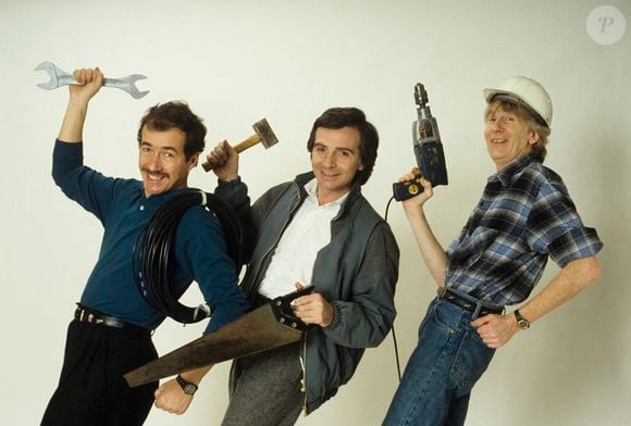 Archives - En France, à Paris, portrait en studio du groupe de comiques Les Charlots, Gérard Rinaldi, Gérard Filippelli, Jean Sarrus le 31 janvier 1985. Michel MARIZY via Bestimage