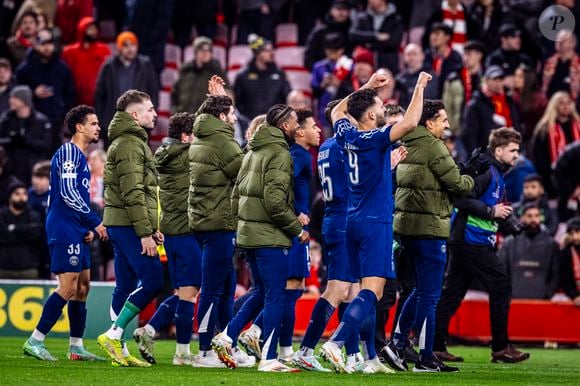 Réaction après la victoire du PSG sur le penalty lors du match de l'UEFA Champions League entre Liverpool et le Paris Saint-Germain à Anfield, Liverpool, Angleterre.  
Richard Callis/PsnewZ/Bestimage