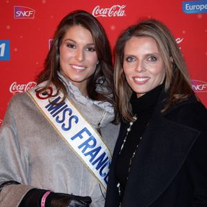 Archives - Miss France 2011 Laury Thilleman et Sylvie Tellier lors du départ du train de Noël à la gare du Nord à Paris, le 15 décembre 2010.