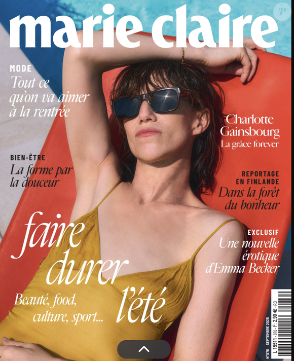Charlotte Gainsbourg en couverture du magazine "Marie-Claire", paru le 30 juillet 2025