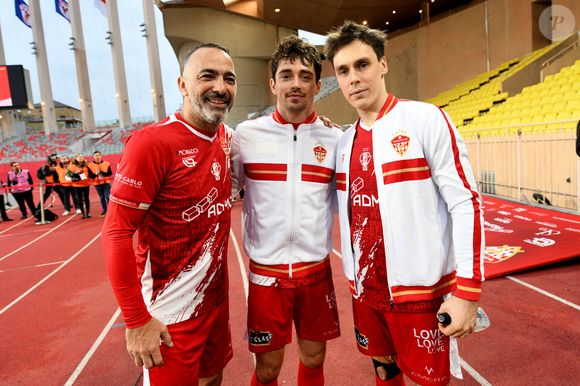 Youri Djorkaeff, Charles Leclerc et Louis Ducruet durant la sixième édition de la Fight Aids Cup, un match de football caritatif au stade Louis II à Monaco, le 25 janvier 2026© Bruno Bebert / Bestimage