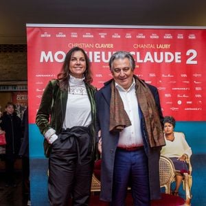 Christian Clavier et sa compagne Isabelle de Araujo - Première du film "Monsieur Claude 2" (Qu'est-ce qu'on a fait au Bon Dieu 2) à Berlin en Allemagne le 2 avril 2019. Action Press / Bestimage