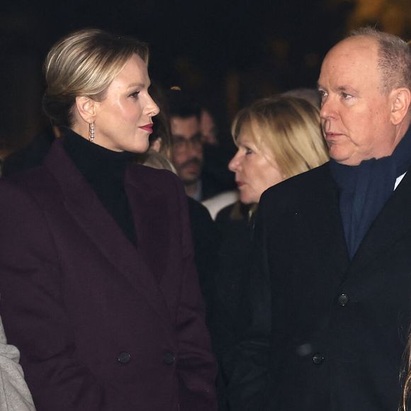 Mélanie-Antoinette de Massy, Le prince Albert II de Monaco, La princesse Charlène de Monaco, La princesse Gabriella de Monaco, comtesse de Carladès, Le prince Jacques de Monaco, marquis des Baux - La famille princière de Monaco lors de l'embrasement de la barque dans le cadre des célébrations de la Sainte-Dévote, Sainte Patronne de Monaco le 26 janvier 2024. © Claudia Albuquerque / Bestimage