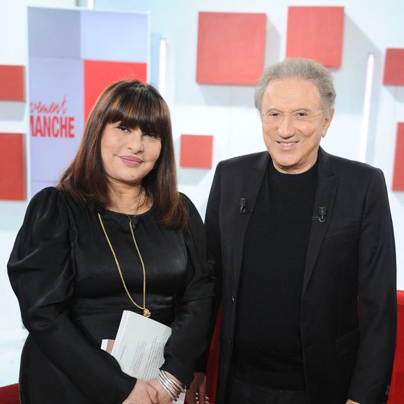 Exclusif - Geneviève Delpech et Michel Drucker lors de l'enregistrement de l'émission "Vivement dimanche" au studio Rive Gauche, présentée par M. Drucker avec une diffusion sur France 3 le 1er février 2026. © Guillaume Gaffiot/Bestimage