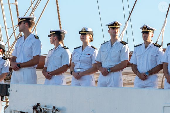 La princesse Leonor arrive avec le reste des aspirants sur le navire-école de la marine Juan Sebastián Elcano, à Las Palmas de Gran Canaria, Gran Canaria, Îles Canaries, Espagne, le 21 janvier 2025. © Europa Press Canarias/Bestimage