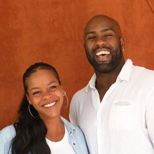 Teddy Riner et sa femme Luthna Plocus au village lors des internationaux de France Roland Garros à Paris le 13 juin 2021.

© Dominique Jacovides / Bestimage