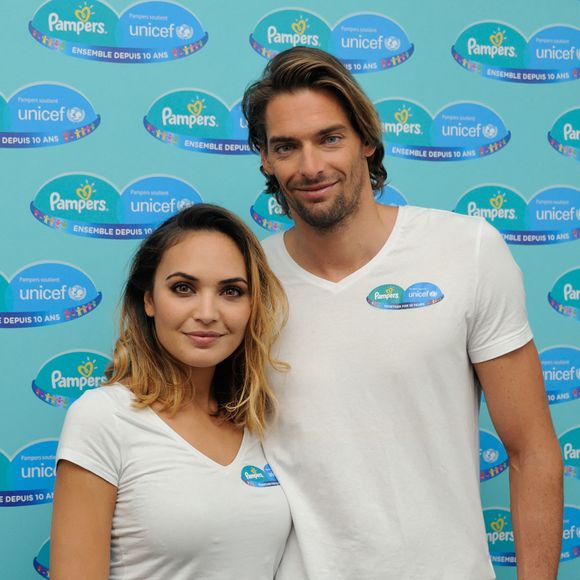 Camille Lacourt et Valerie Begue assistent à la conférence de presse Pampers - UNICEF à l'Hotel Marignan, Paris, France, le 13 Novembre 2015. Photo by Alban Wyters/ABACAPRESS.COM