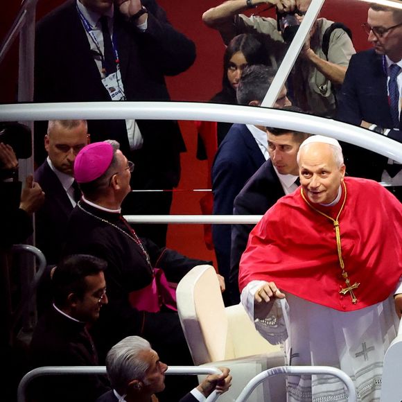 Le pape Léon XIV au Stade de France, à Saint-Denis, en périphérie de Paris, le 25 septembre 2026, pour présider une veillée de prière avec des jeunes de 17 à 35 ans, dans le cadre de sa visite de quatre jours en France.
© Jacovides-Moreau/Bestimage