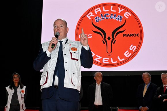 Le prince Albert II de Monaco a donné le départ de la 34eme édition du Rallye des Gazelles, depuis le chapiteau de Fonvieille à Monaco, en compagnie de Dominique Serra, la fondatrice et présidente du Rallye, de la marraine de coeur pour 2025, Luana Belmondo, Nadia Fettah Alaoui, la ministre de l'Economie et des Finances du Royaume du Maroc, du président du Conseil National Monégasque, Thomas Brezzo, et des personnalités du gouvernement, le 12 avril 2025© Bruno Bebert / Bestimage