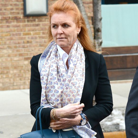 Sarah Ferguson quitte un restaurant à New York le 20 février 2014. © FAMEFLYNET / BESTIMAGE
