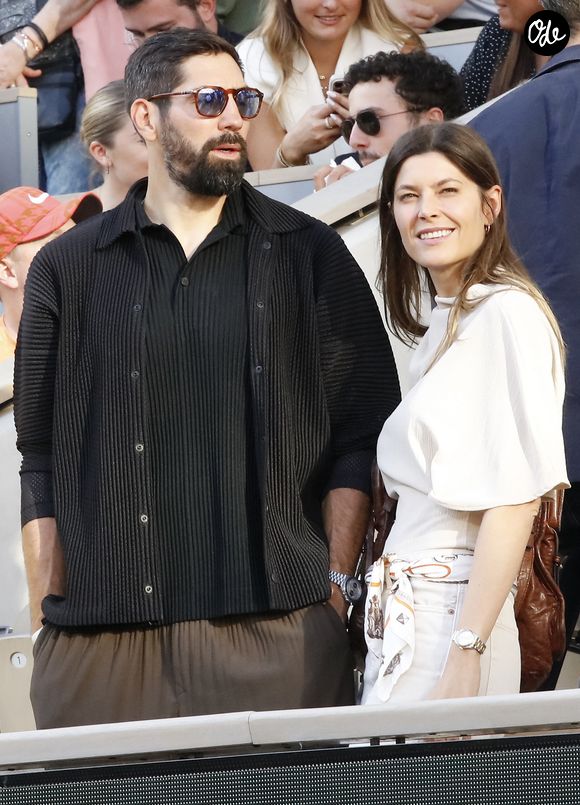 Nikola Karabatic et sa femme Géraldine Pillet - Soirée "Gael & Friends" à Roland Garros sur le court Philippe Chatrierà Paris le 21 mai 2026. © Marc Ausset-Lacroix/Bestimage